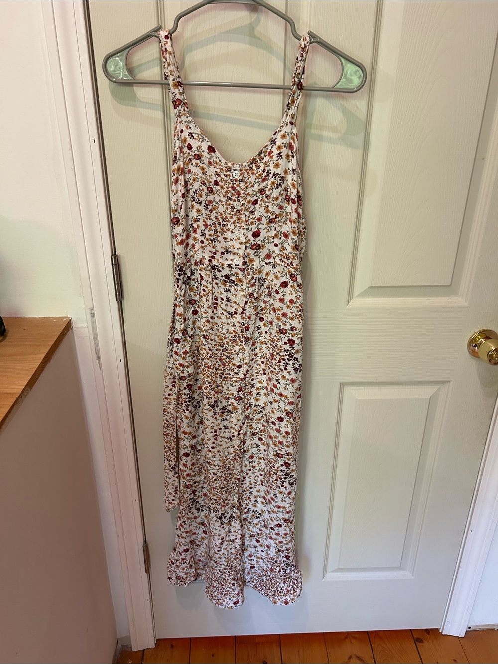 Japna Cream Slip Dress with Red, Orange and Green Floral Print